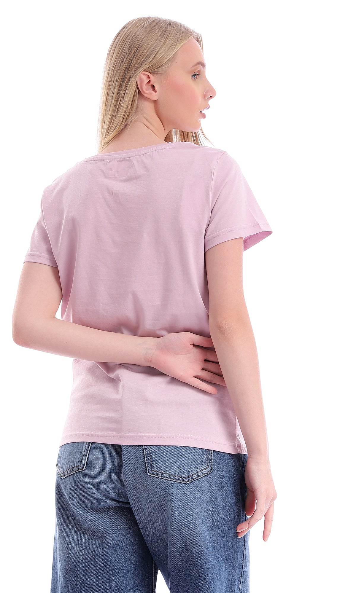 94645 Front Patched Pocket Lilac Basic Tee