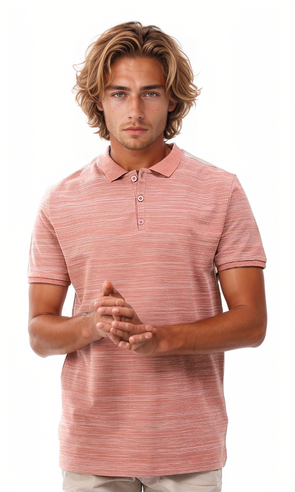 94661 Classic Neck Patterned Polo Shirt - Nude