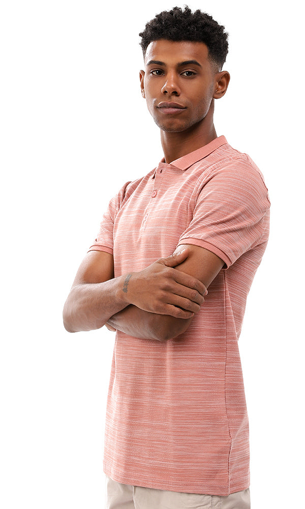 94661 Classic Neck Patterned Polo Shirt - Nude