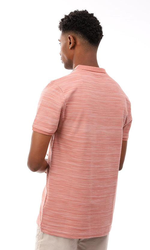 94661 Classic Neck Patterned Polo Shirt - Nude