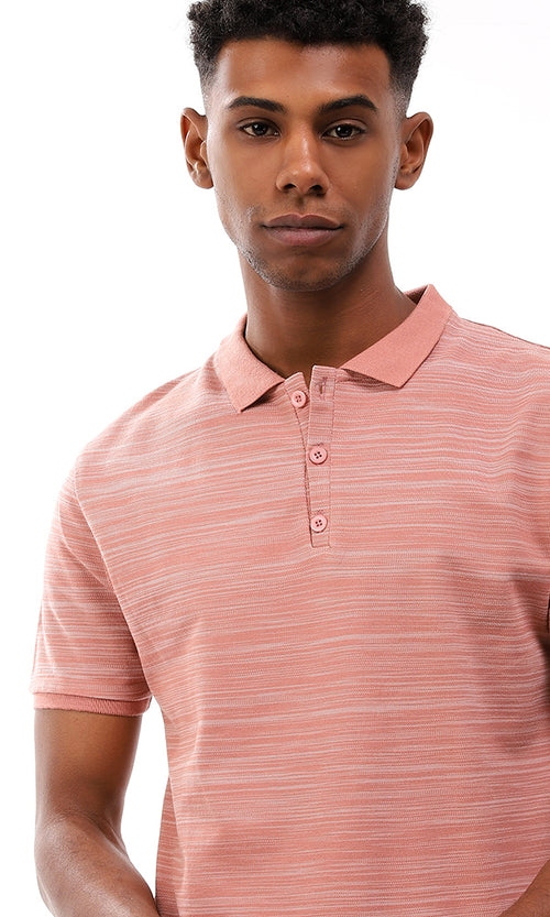 94661 Classic Neck Patterned Polo Shirt - Nude