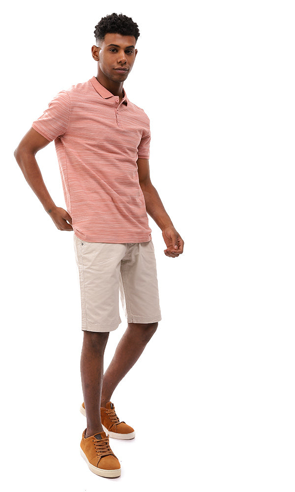 94661 Classic Neck Patterned Polo Shirt - Nude