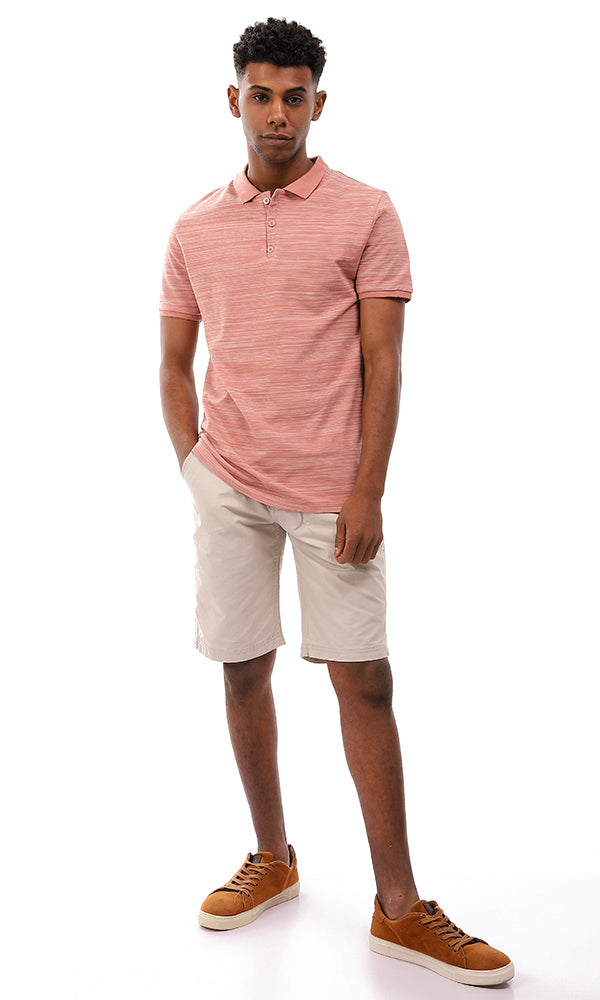 94661 Classic Neck Patterned Polo Shirt - Nude