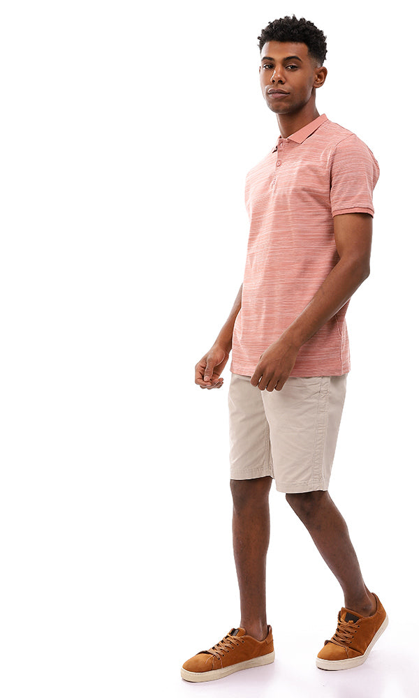94661 Classic Neck Patterned Polo Shirt - Nude