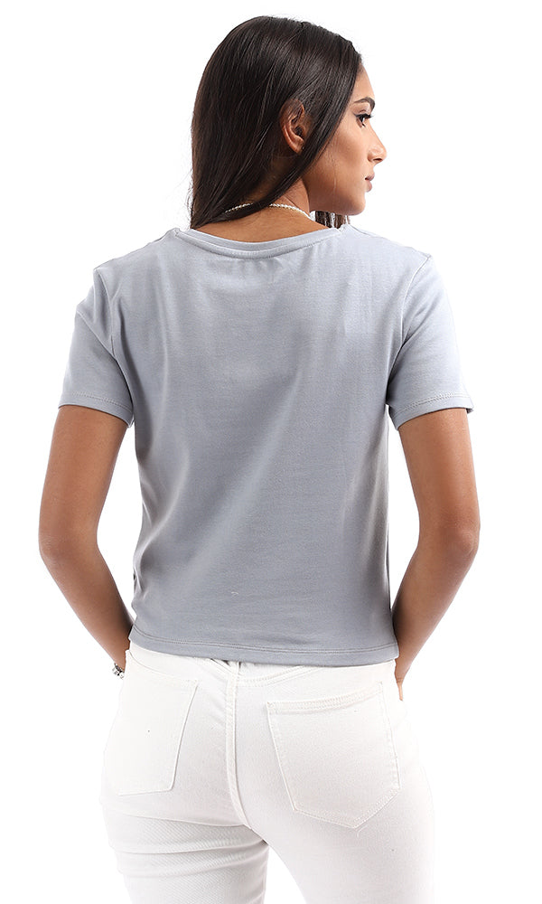 Essential Greyish Blue Slim Fit Crew-Neck Tee - 94708