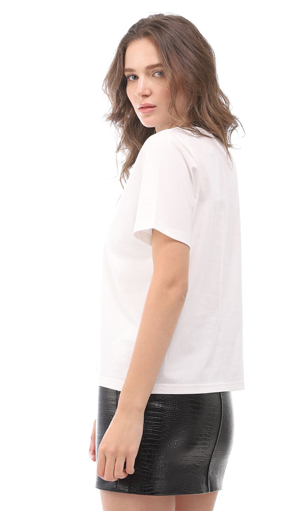 White Mesh Detail Regular Fit Jersey Tee - 94759
