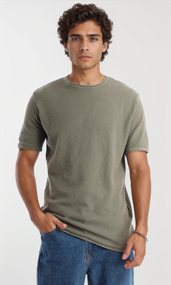 94787 Casual Jade Knited Round Neck Cotton Tee