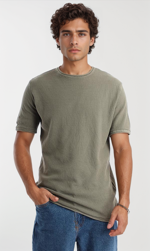 94787 Casual Jade Knited Round Neck Cotton Tee