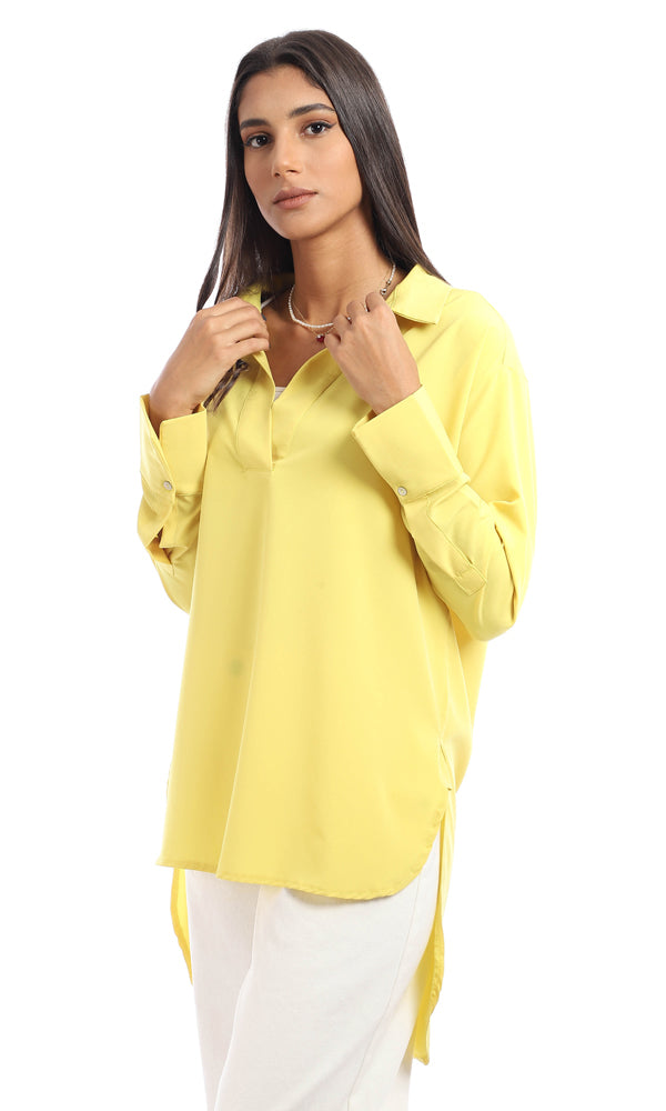 94818 Rayon Classic Collar Plain Blouse - Lime Yellow