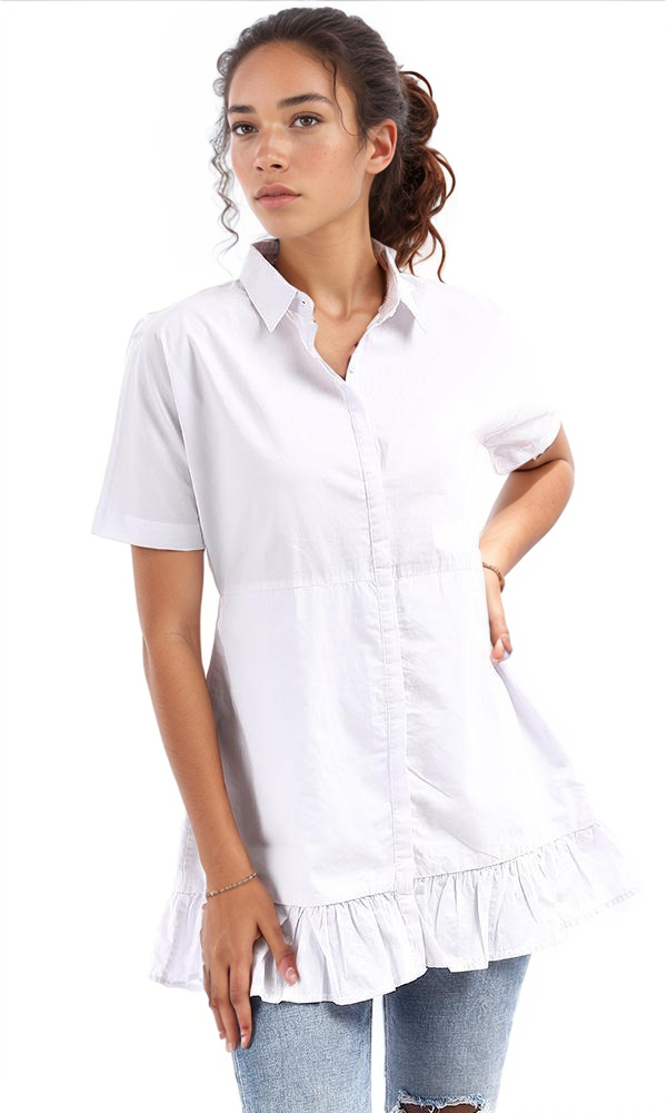 94830 Ruffled Trim Short Sleeves White Shirt