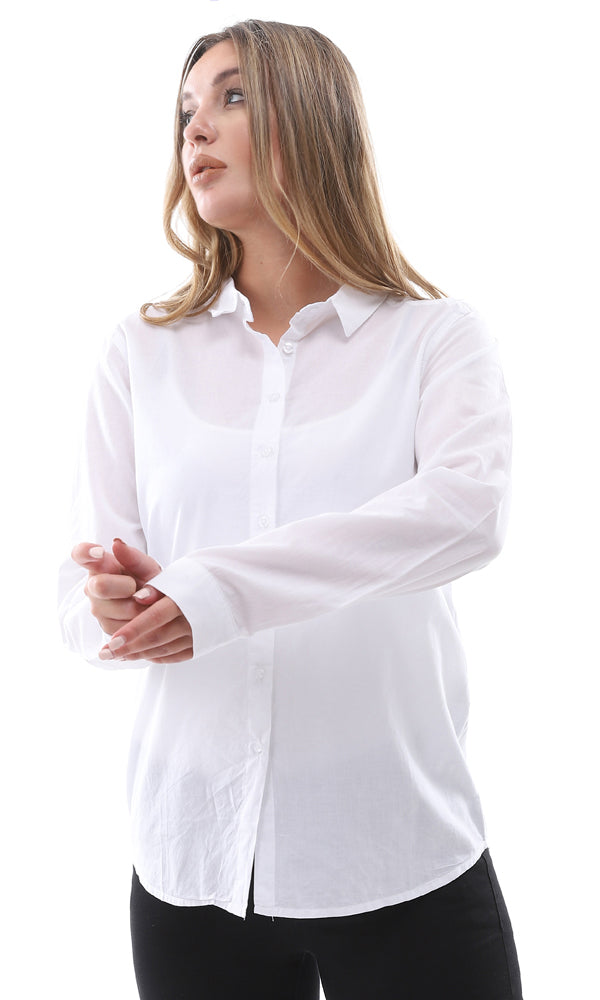 94841 Basic Solid Long Sleeves White Cotton Shirt