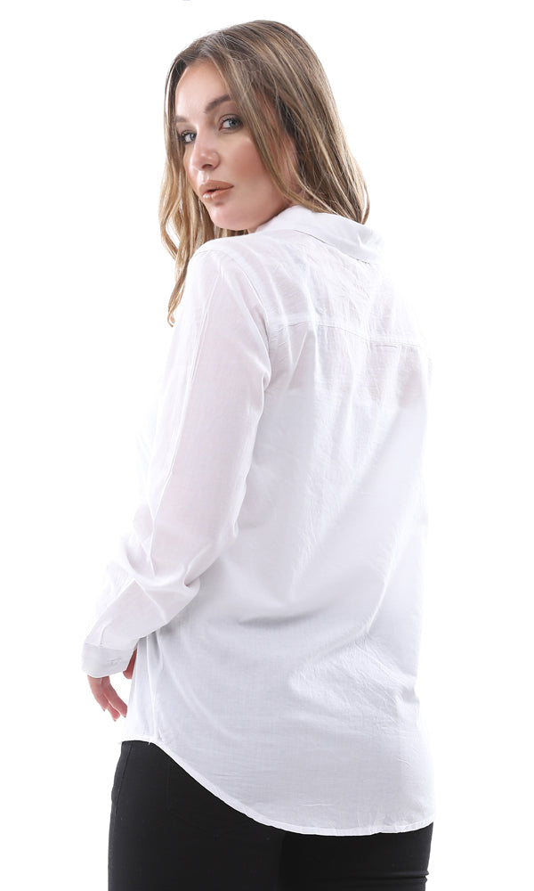 94841 Basic Solid Long Sleeves White Cotton Shirt