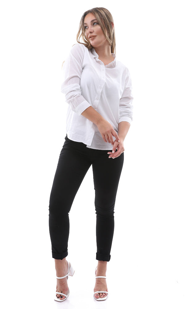 94841 Basic Solid Long Sleeves White Cotton Shirt