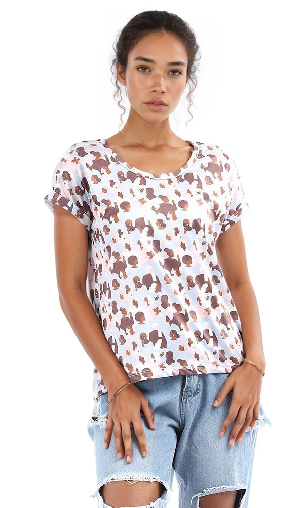 Multicolour Abstract Figure Print Short Sleeve Tee - 94900