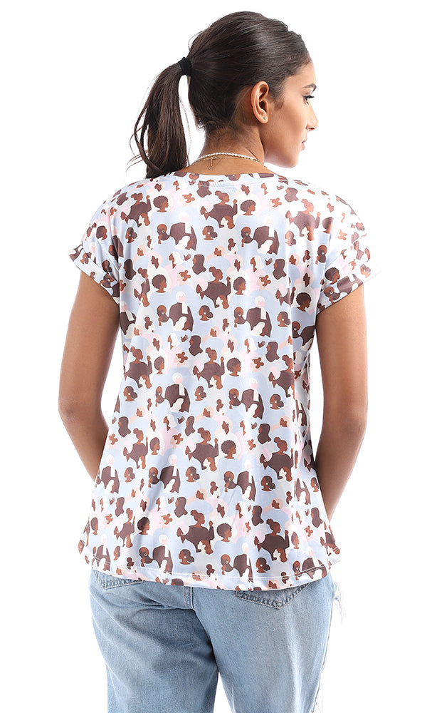 Multicolour Abstract Figure Print Short Sleeve Tee - 94900