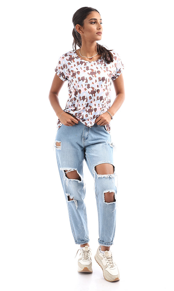 Multicolour Abstract Figure Print Short Sleeve Tee - 94900