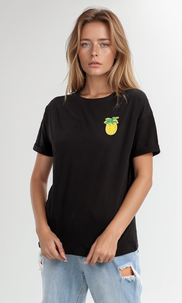 Shiny Pineapple Oversized Crew-Neck Tee - 94962