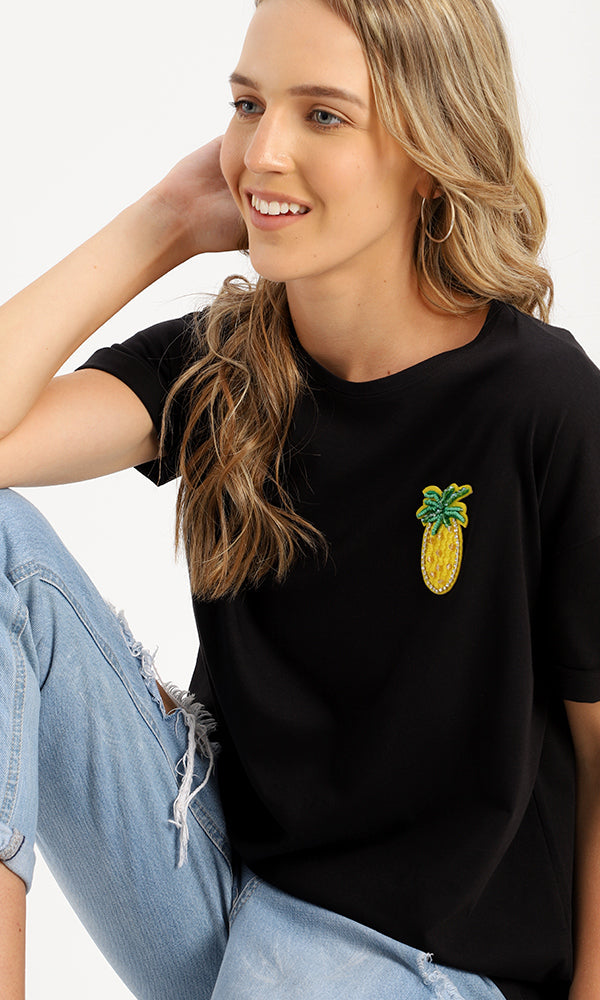Shiny Pineapple Oversized Crew-Neck Tee - 94962