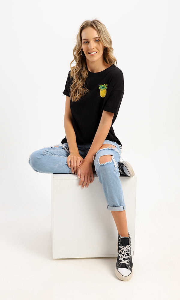 Shiny Pineapple Oversized Crew-Neck Tee - 94962