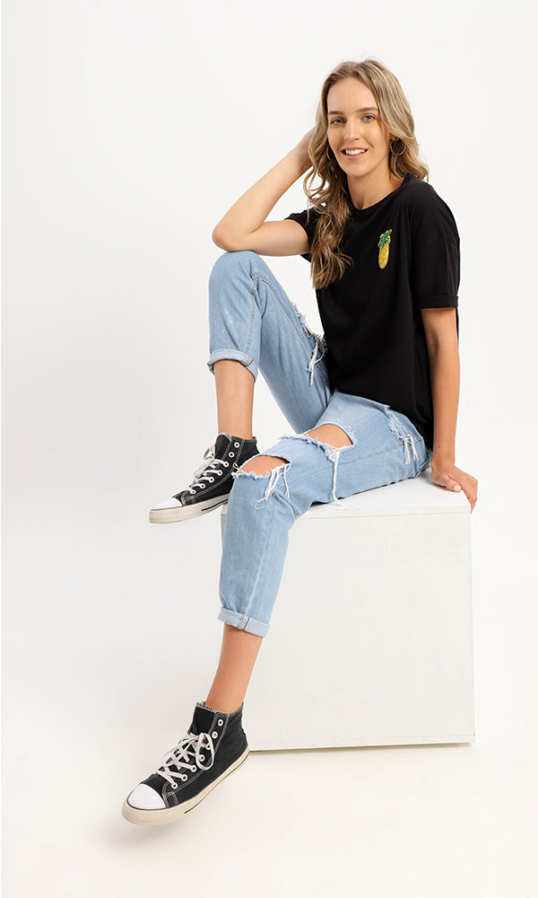 Shiny Pineapple Oversized Crew-Neck Tee - 94962