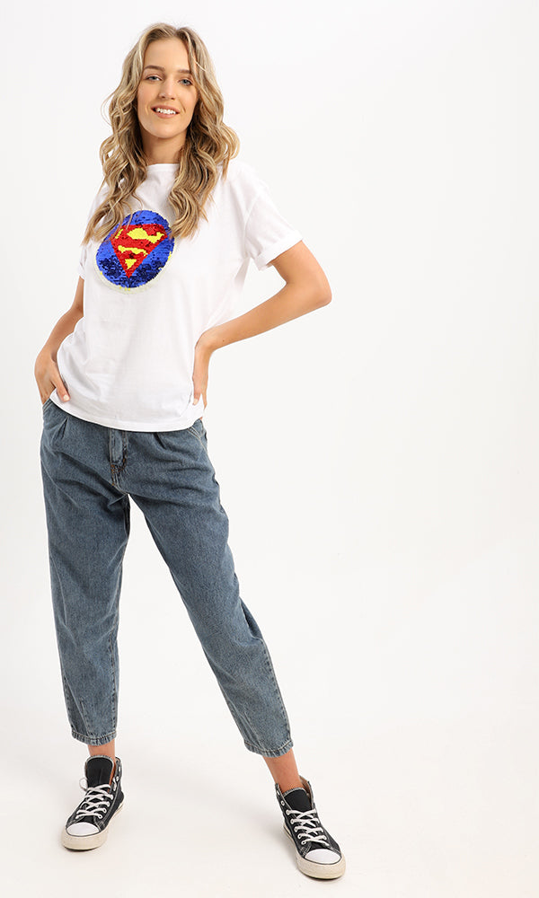 94964 Sequins Batman Short Sleeves White Tee