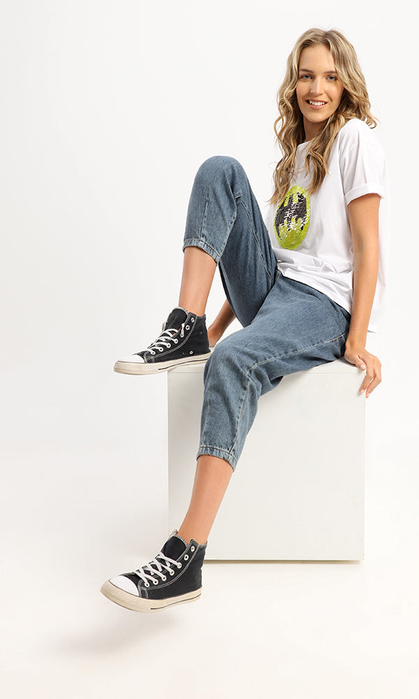 94964 Sequins Batman Short Sleeves White Tee