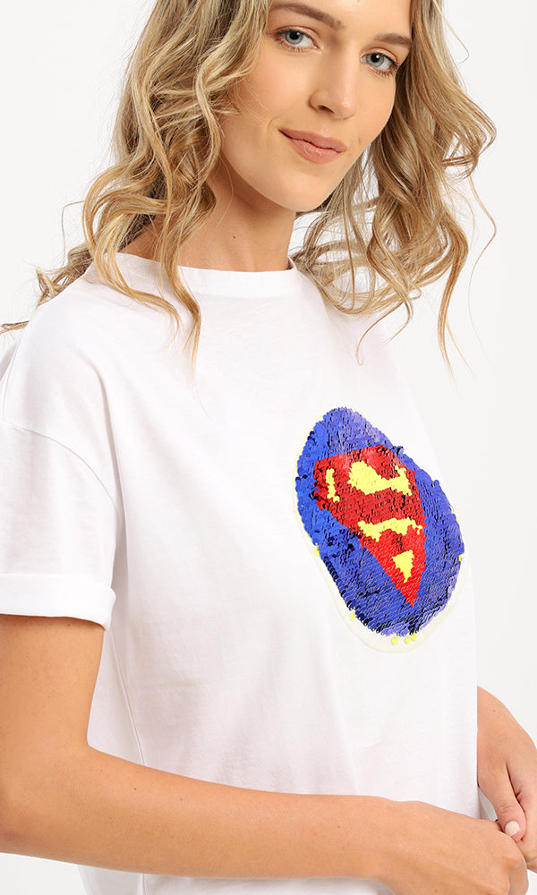 94964 Sequins Batman Short Sleeves White Tee