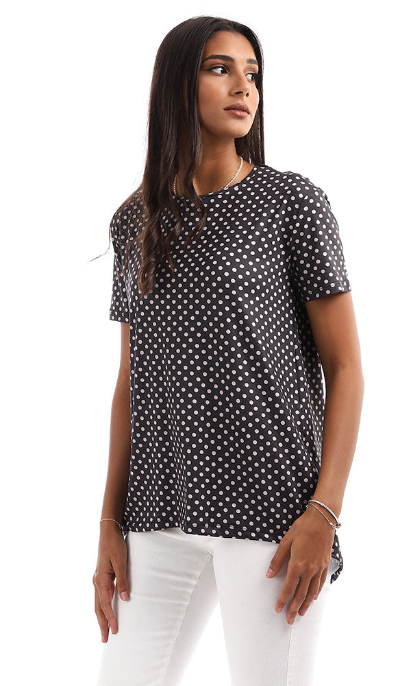 Polka Dot Oversized High-Low Jersey Tee - 95033