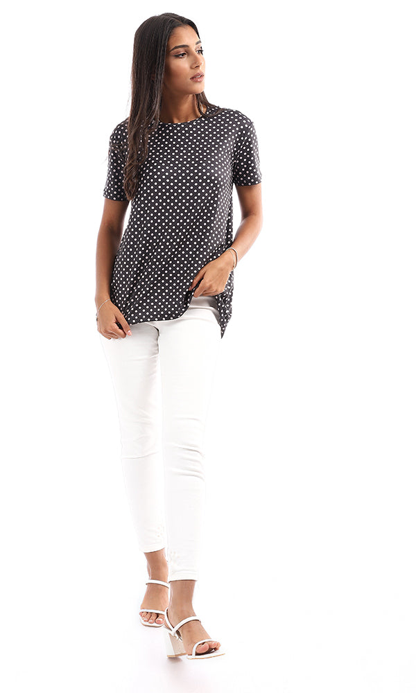 Polka Dot Oversized High-Low Jersey Tee - 95033