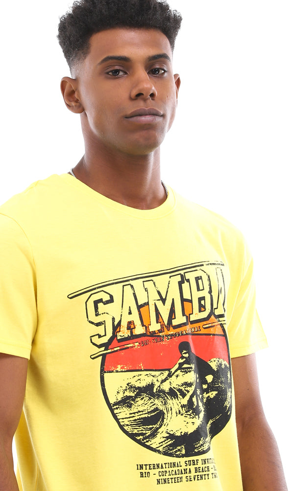 95088 "Samba" Surfing Printed Summer T-Shirt - Medium Yellow