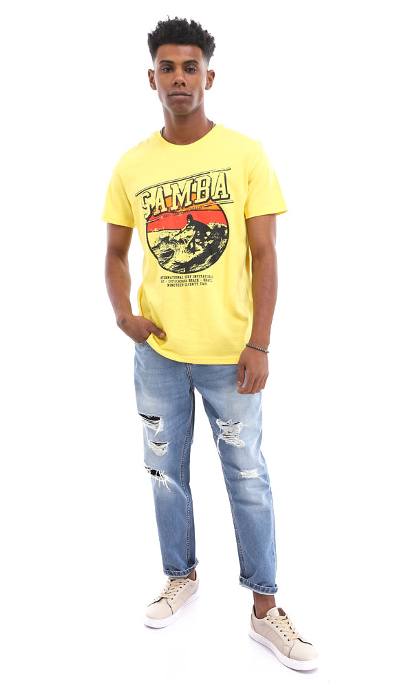 95088 "Samba" Surfing Printed Summer T-Shirt - Medium Yellow