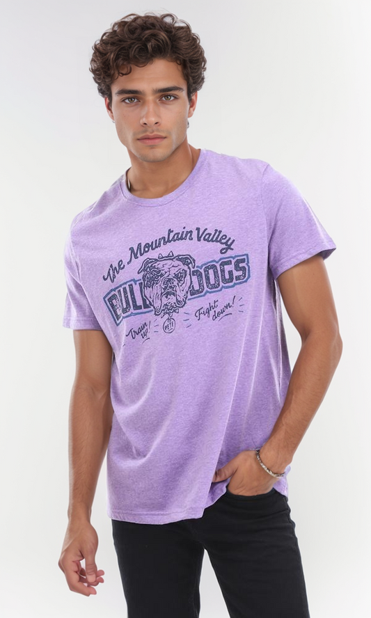 95118 "Bull Dogs" Printed Heather Light Purple Cotton T-Shirt