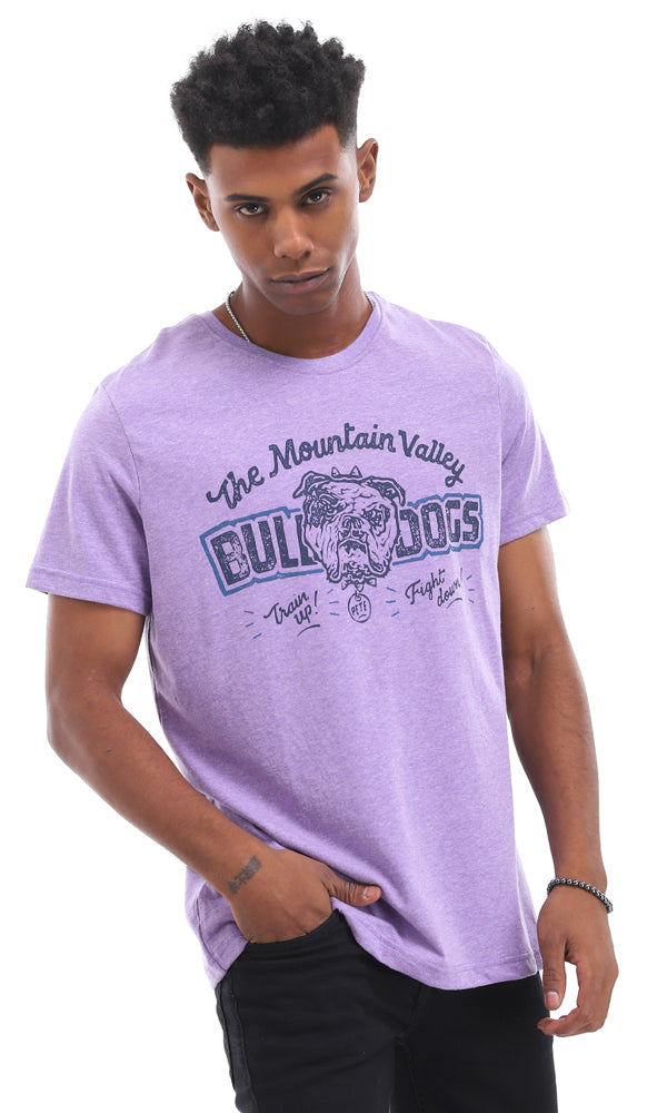 95118 "Bull Dogs" Printed Heather Light Purple Cotton T-Shirt