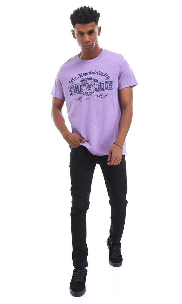 95118 "Bull Dogs" Printed Heather Light Purple Cotton T-Shirt