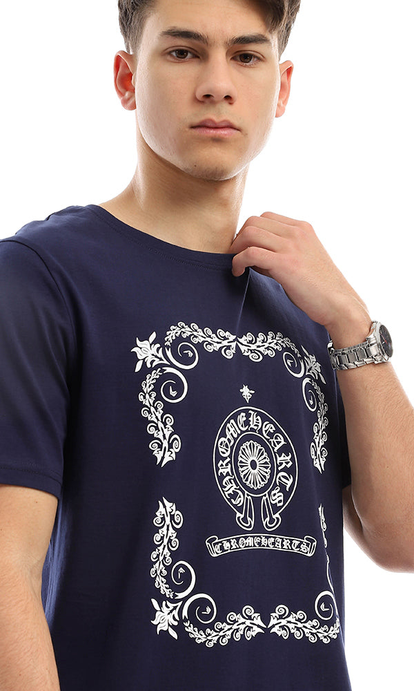 Ornate Graphic Print Navy Jersey T-Shirt - 95124