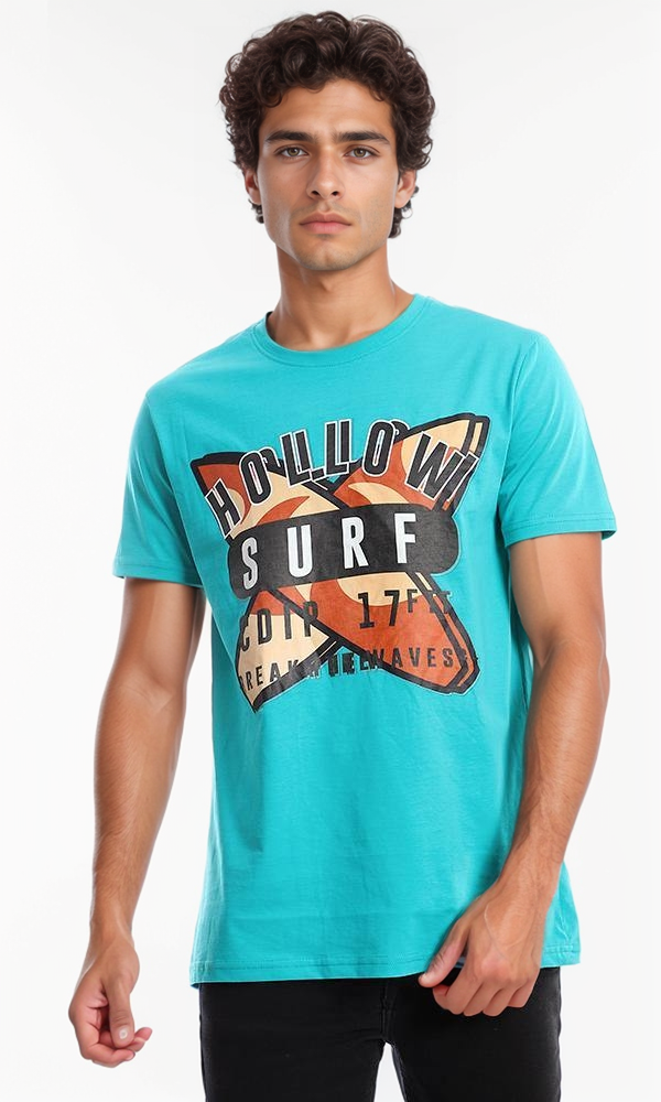 تيشرت جيرسيه برسومات "Hollow Surf" لون أكوامارين داكن - 95180
