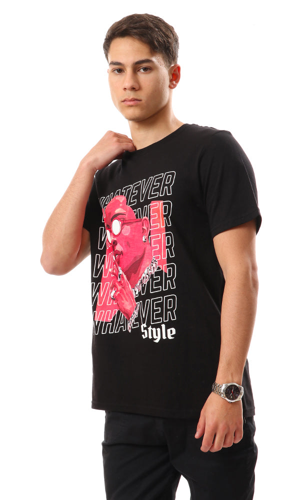 95185 Regular Fit Black T-Shirt With Front Print