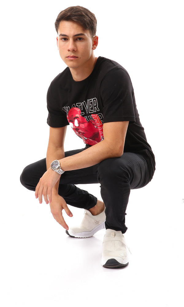 95185 Regular Fit Black T-Shirt With Front Print