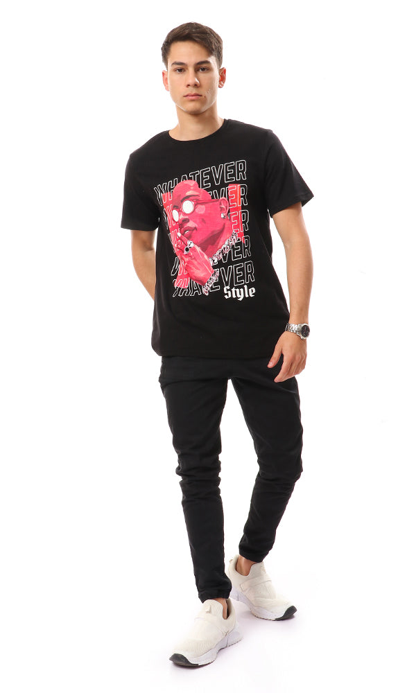 95185 Regular Fit Black T-Shirt With Front Print
