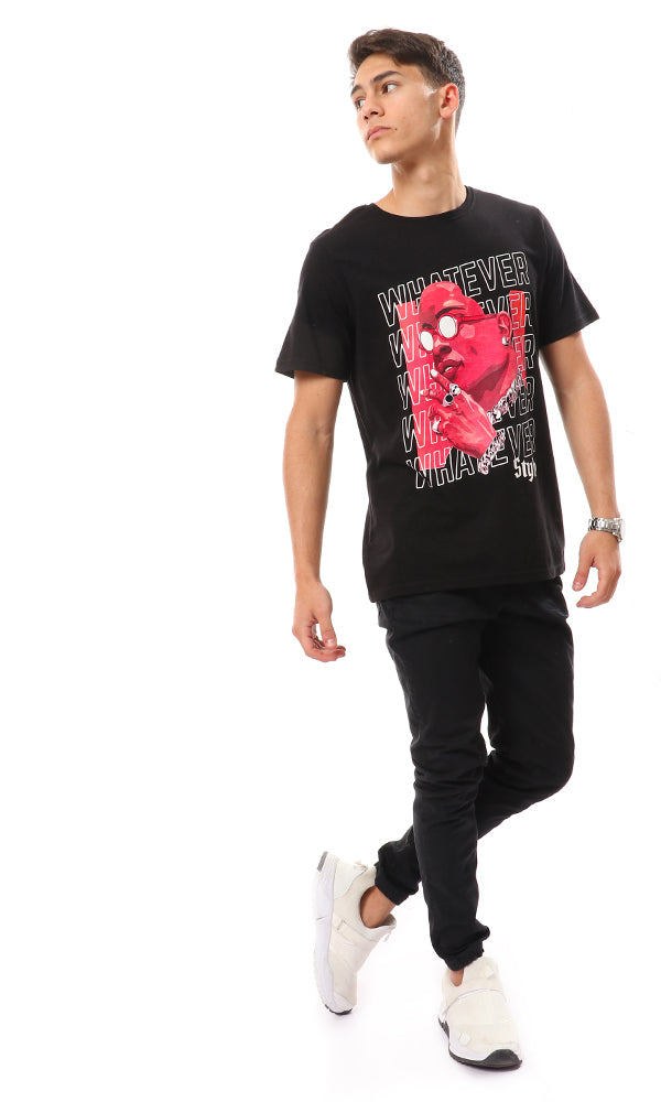 95185 Regular Fit Black T-Shirt With Front Print