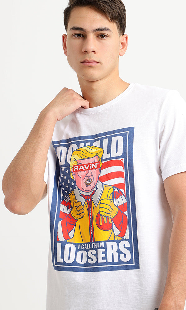 Satirical Graphic Print Crew Neck White Tee - 95190