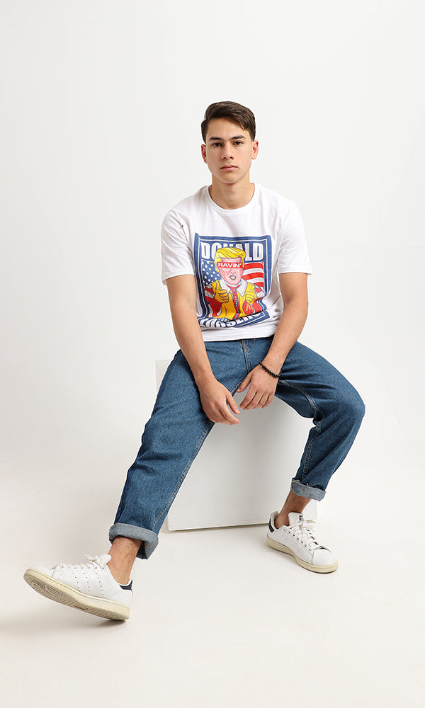 Satirical Graphic Print Crew Neck White Tee - 95190