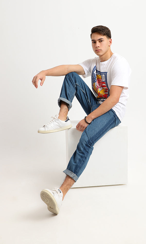 Satirical Graphic Print Crew Neck White Tee - 95190