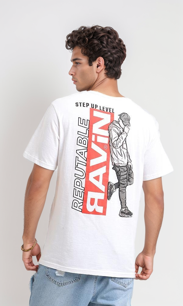 95194 Front & Back Print White Crew Neck Cotton Tee