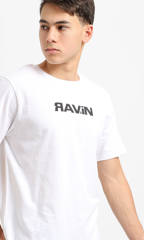 95194 Front & Back Print White Crew Neck Cotton Tee