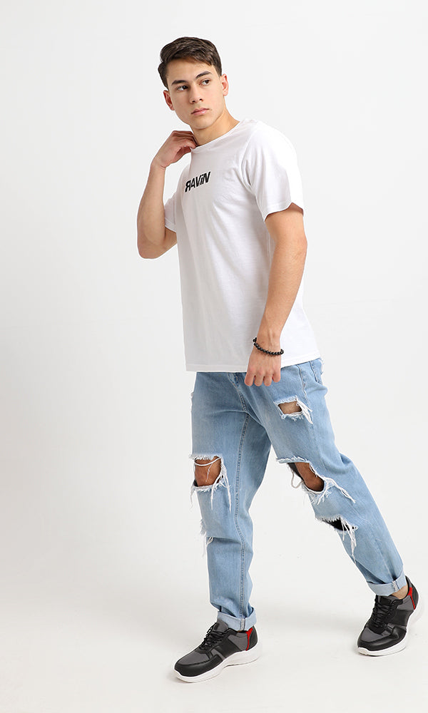 95194 Front & Back Print White Crew Neck Cotton Tee