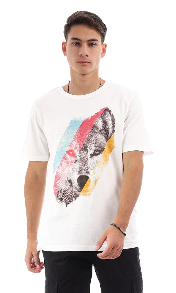 95198 Colorful Printed Wolf Off-White Tee