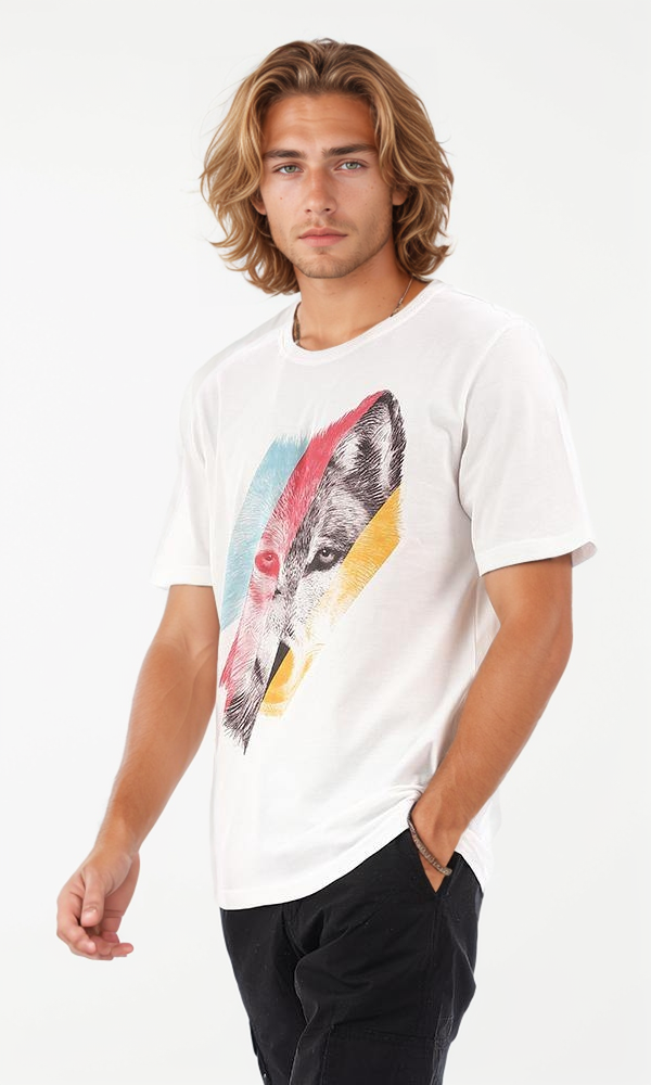 95198 Colorful Printed Wolf Off-White Tee