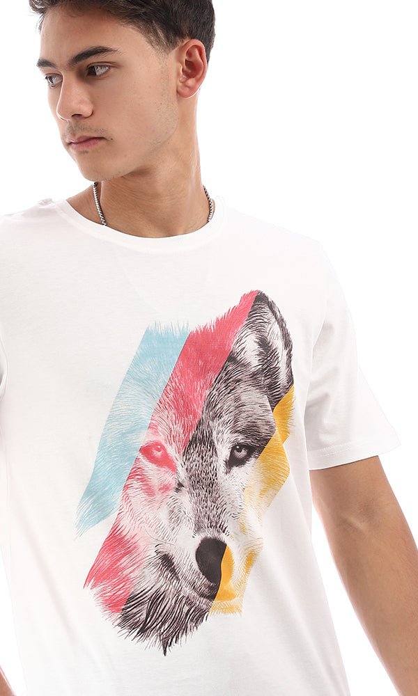 95198 Colorful Printed Wolf Off-White Tee