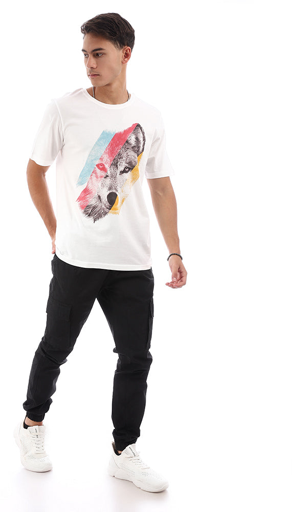 95198 Colorful Printed Wolf Off-White Tee